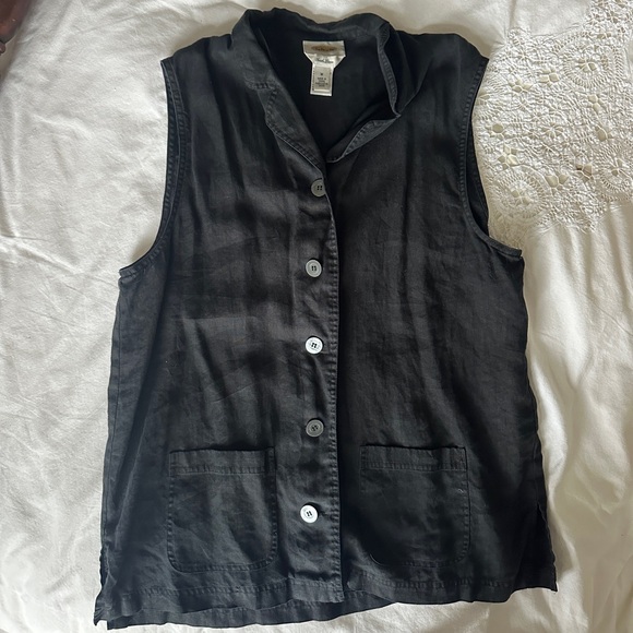 Talbots Tops - Black Linen Button-Up Summer Vest